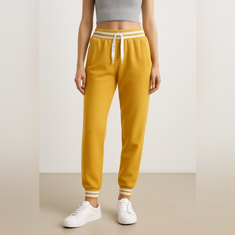 ROMA Concept Mustard Yellow Joggers‎ XL Soft Knit Sweatpants Striped Waistband